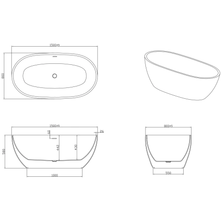Акриловая ванна 150x80 см Grossman Classic GR-2403M