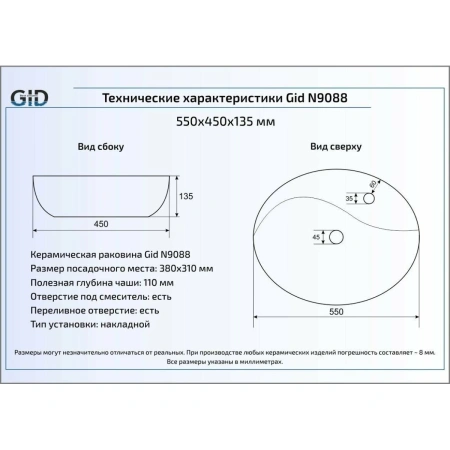 Раковина 55x45 см GID Simple N N9088