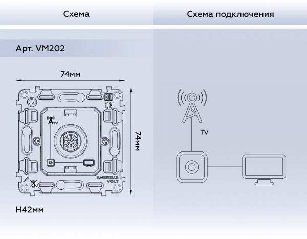 Механизм ТВ-розетки оконечная Ambrella Volt Quant VM202