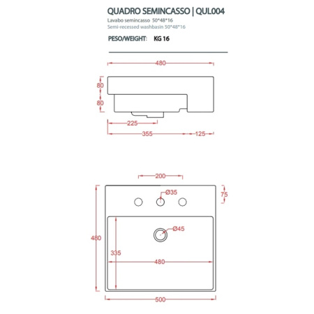 Раковина Artceram Quadro QUL004 01 00
