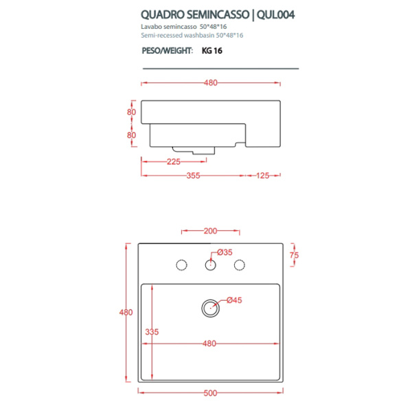 Раковина Artceram Quadro QUL004 01 00