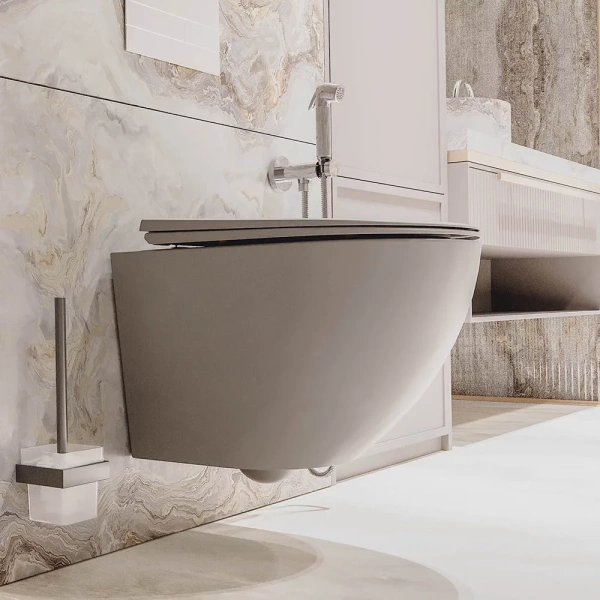 Унитаз подвесной Veconi Moro VMO-48TGr безободковый, торнадо, с сиденьем микролифт, серый матовый