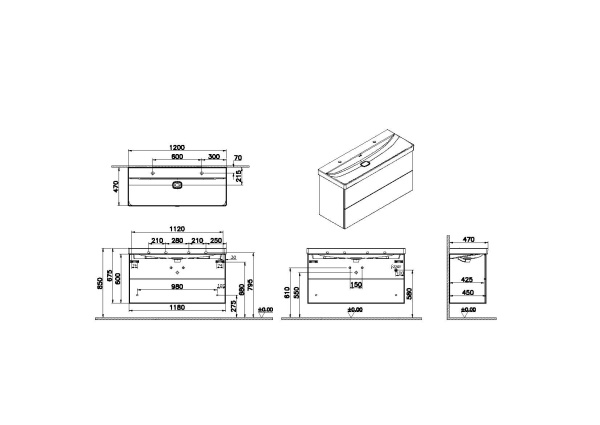 Тумба с раковиной Vitra Metropole Pure 120 67334 белая глянцевая
