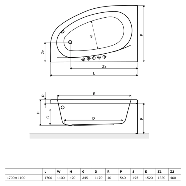 Панель фронтальная 170 см R Excellent Kameleon OBEX.KMP17WH