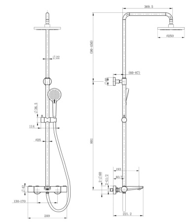 Душевая стойка Paini Nove 09CR687THD250F3D110 с термоcтатом