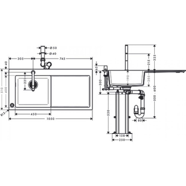 Кухонная комбинация hansgrohe 450 с крылом C51-F450-12 43228000