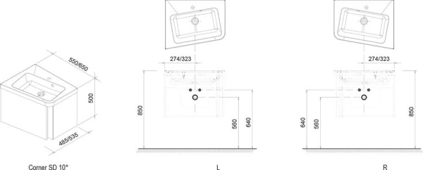 Тумба под раковину Ravak 10° SD X000000740 550 L серая