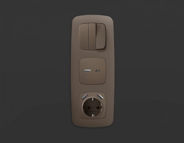 Накладка для розетки с заземлением и со шторками и 2хUSB type A Ambrella Volt OMEGA OP6390