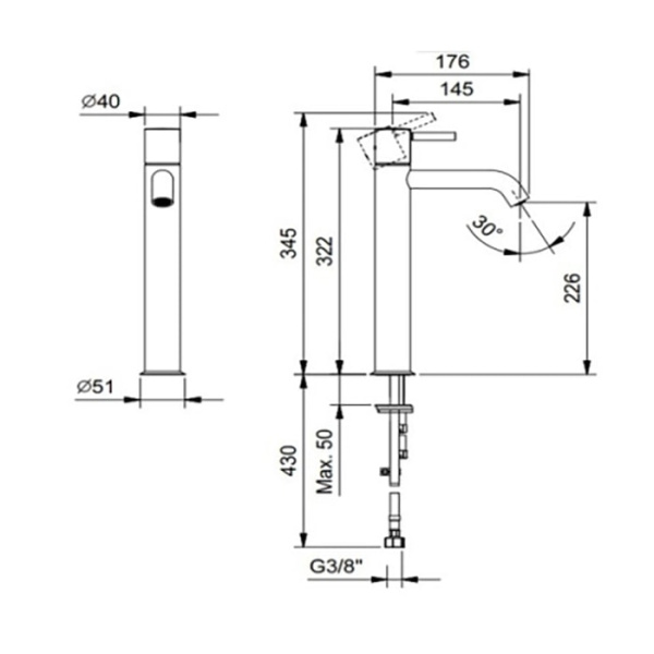 Смеситель для раковины Fantini Nostromo 50 13 E806WF черный