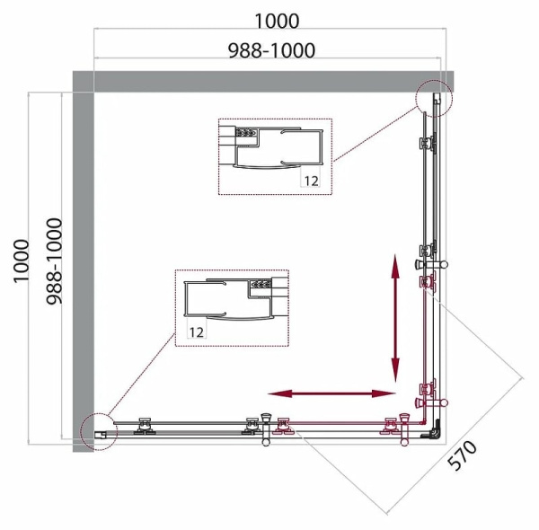 Душевой уголок BelBagno Uno 100x100 UNO-195-A-2-100-C-NERO черный матовый