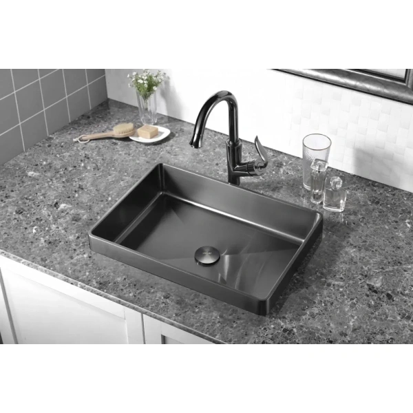Раковина Abber Wasser Kreis AF2401GM 51x36 см, встраиваемая сверху, оружейная сталь матовый