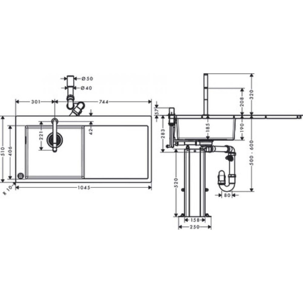 Кухонная комбинация hansgrohe 450 с крылом C71-F450-12 43230800 сталь