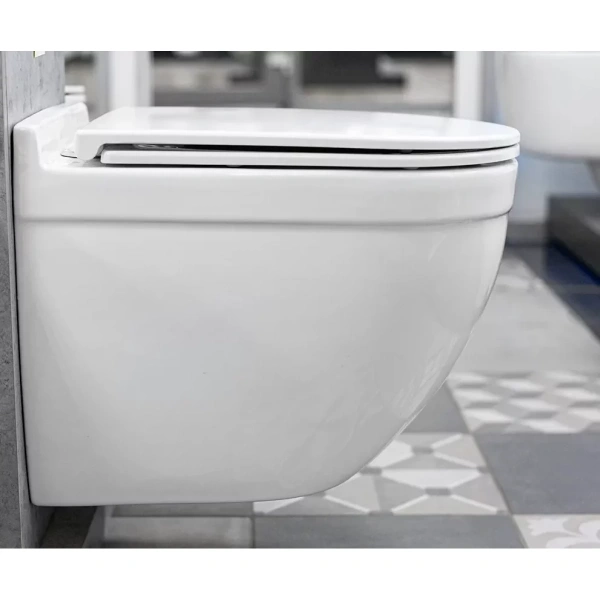 Унитаз подвесной CeramaLux 2198MW безободковый, с сиденьем микролифт, белый матовый