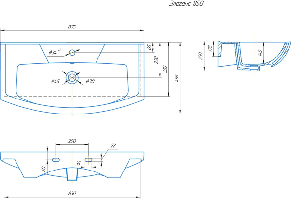 Раковина Aqwella Элеганс 4620008197456 85 см