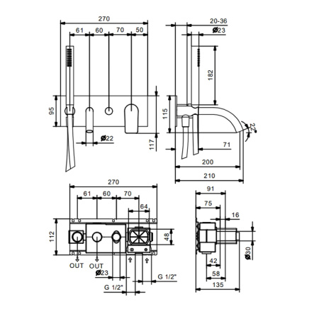 Смеситель для ванны Fantini Myo 61 13 V621B черный