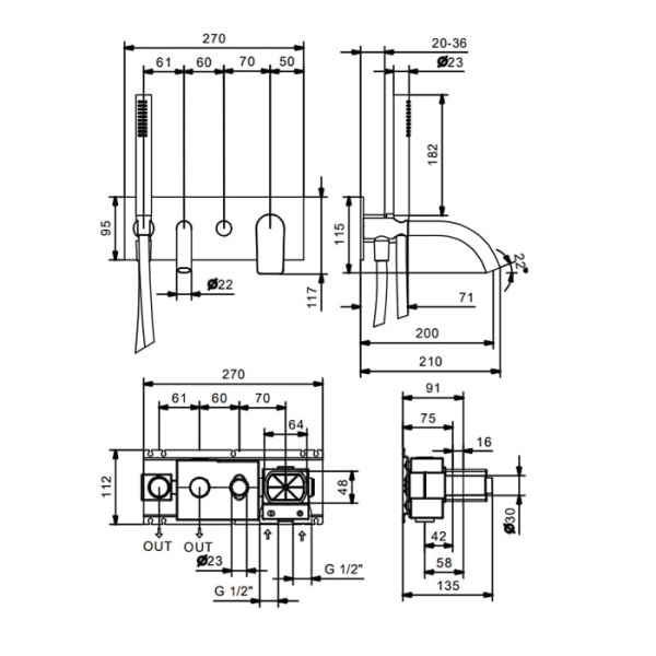 Смеситель для ванны Fantini Myo 61 13 V621B черный