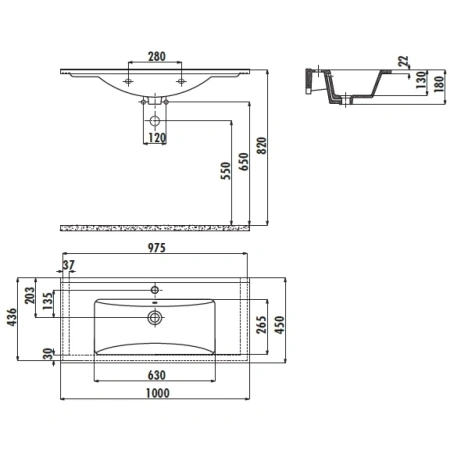 Раковина 100x45 см Creavit Su SU100-00CB00E-0000