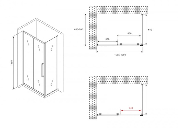 Душевой уголок Abber Schwarzer Diamant 130x70 AG30130BMH-S70BM черный
