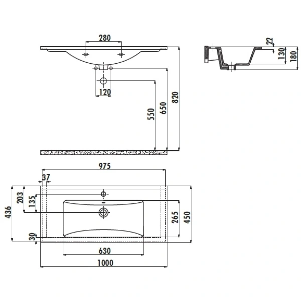 Раковина 100x45 см Creavit Su SU100-00CB00E-0000