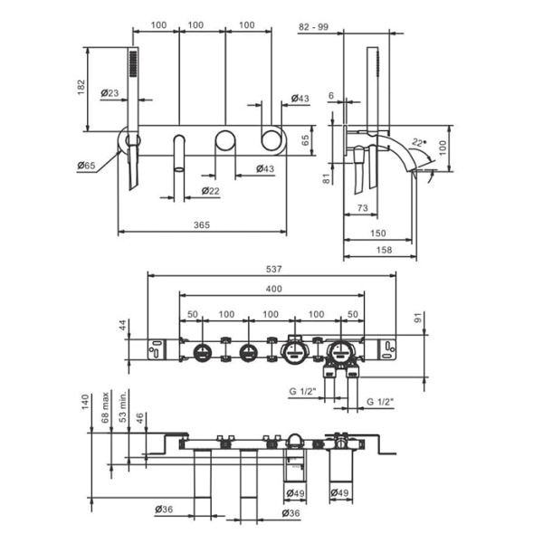 Смеситель для ванны Fantini Nice 65 02 S020SB
