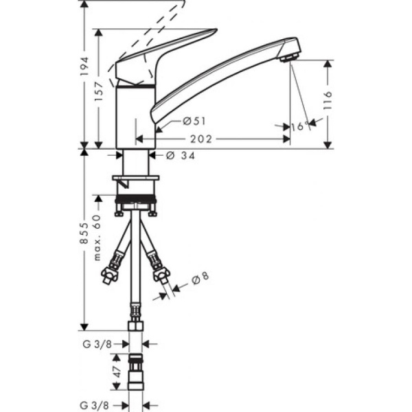 Смеситель для кухни hansgrohe Logis M31 120 1jet 71831000 для водонагревателей открытого типа хром