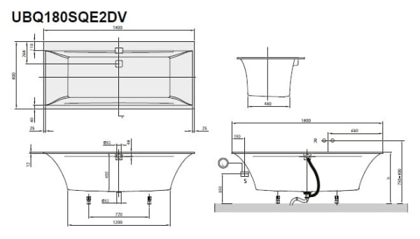 Квариловая ванна Villeroy&Boch Squaro Edge 12 180x80 UBQ180SQE2DV-01