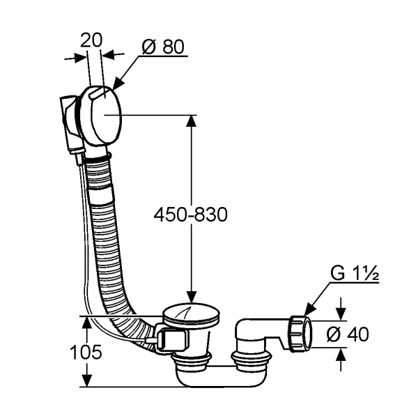 Слив-перелив для ванны Kludi Rotexa 2000 2140905-00