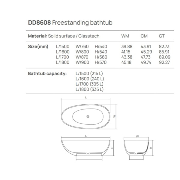 Отдельностоящая ванна Dea Design Modern 180x90x57 DD8608 1800 18 белый