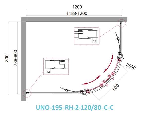 Душевой уголок BelBagno Uno UNO-195-RH-2-120/80-C-Cr