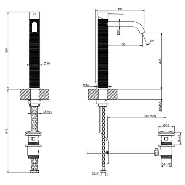 Смеситель для раковины Gessi 316 54303#707 черный матовый