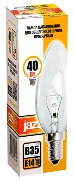 Лампа накаливания Jazzway  E14 40Вт 2700K B35 240V 40W E14 clear