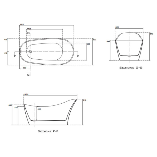 Акриловая ванна Kerasan Waldorf 167х82х65 743201