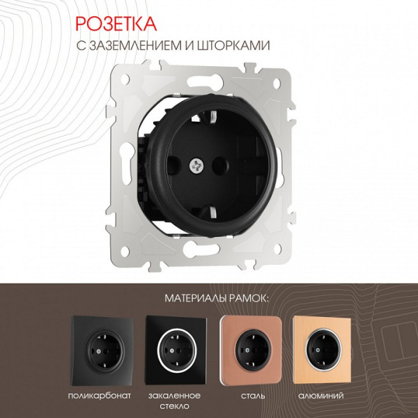 Розетка с заземлением и со шторкой без рамки Arte Milano am-202 202.40-1.black