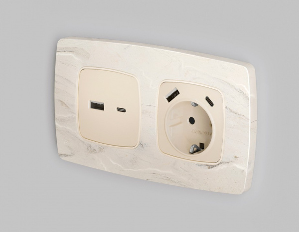 Накладка для розетки с заземлением и со шторками и 2хUSB type A и C Ambrella Volt OMEGA OP3300