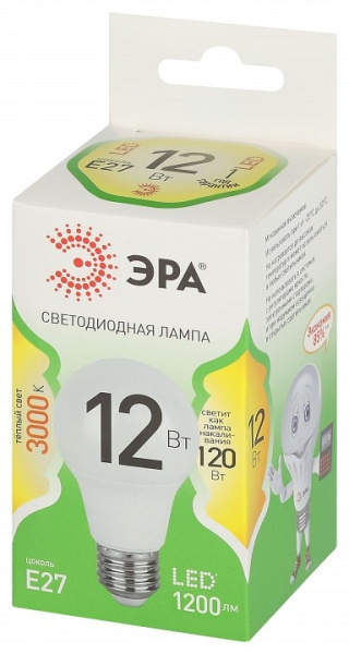 Лампа светодиодная Эра Green Line E27 12Вт 3000K LED A60-12W-830-E27 GL