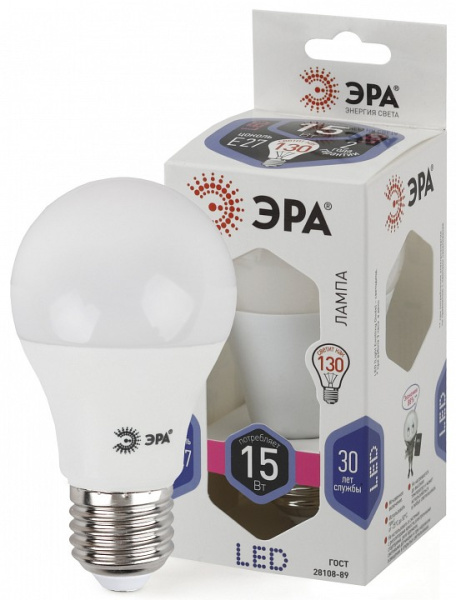 Лампа светодиодная Эра Стандарт E27 15Вт 6000K LED A60-15W-860-E27