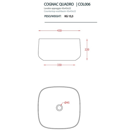Раковина Artceram Cognac COL006 37 00
