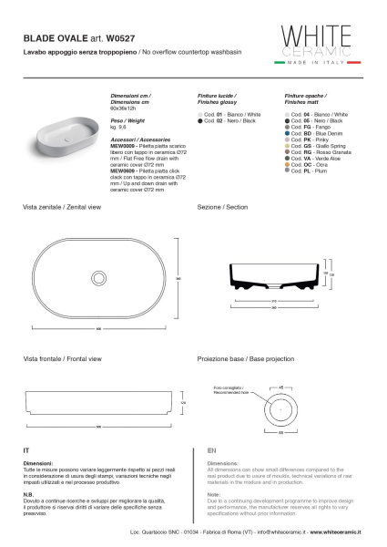 Раковина White Ceramic Blade Oval 60 W052701
