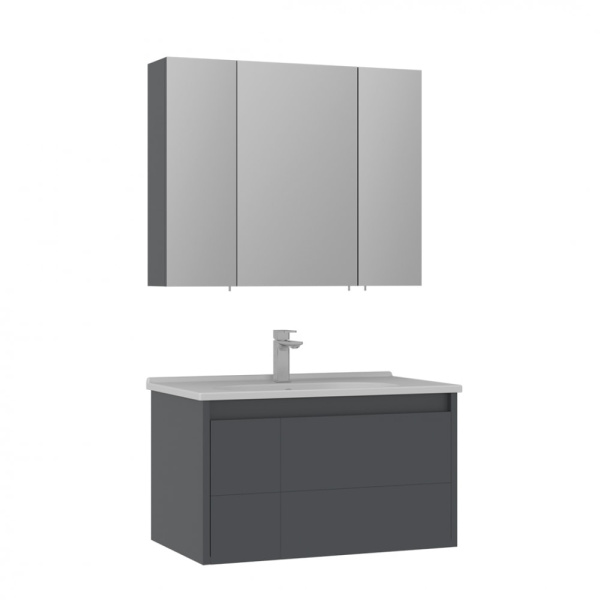 Тумба с раковиной Orka Likya 80 5002491 антрацит матовый/белый