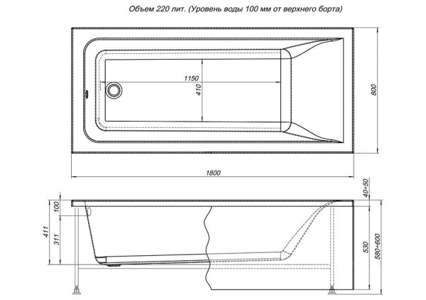 Акриловая ванна Aquanet Bright 180х80 232987 белый