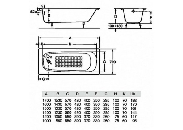 Чугунная ванна Roca Continental 170x70 21291100R
