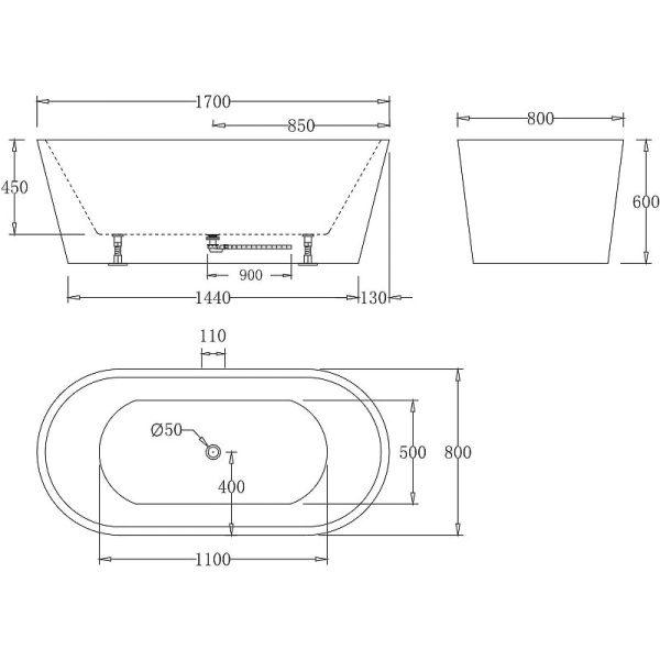 Акриловая ванна BelBagno 170x80 BB71-1700-NERO-W0 черно-белая