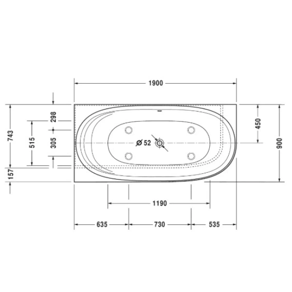Акриловая ванна 190x90 см L Duravit Cape Cod 700362000000000