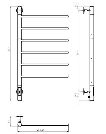 Полотенцесушитель электрический Vincea 43х80 VTD-1S2CE