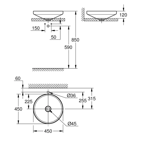 Раковина Grohe Airio 3995800H 45x45 см, альпийский белый