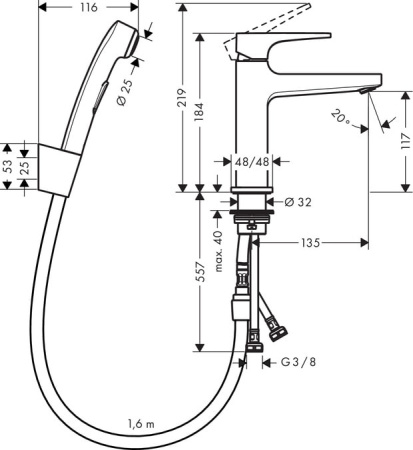 Смеситель для раковины hansgrohe Metropol 32522000 с гигиеническим душем