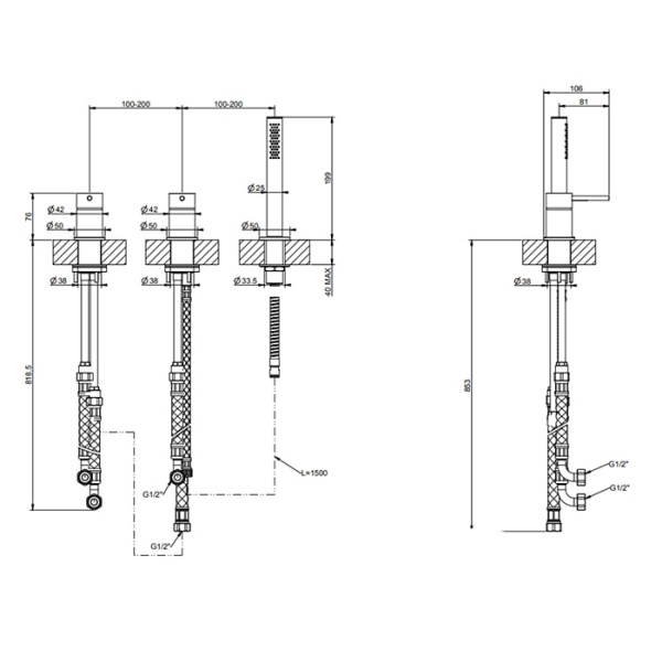 Смеситель для ванны Gessi 316 54043#707 черный матовый