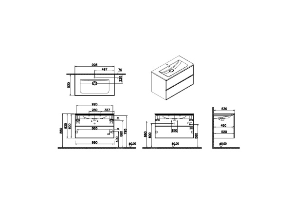 Тумба с раковиной Vitra Metropole Edge 100 67156 грецкий орех
