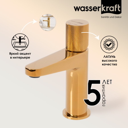 Смеситель для раковины WasserKRAFT Ems 7603 золото