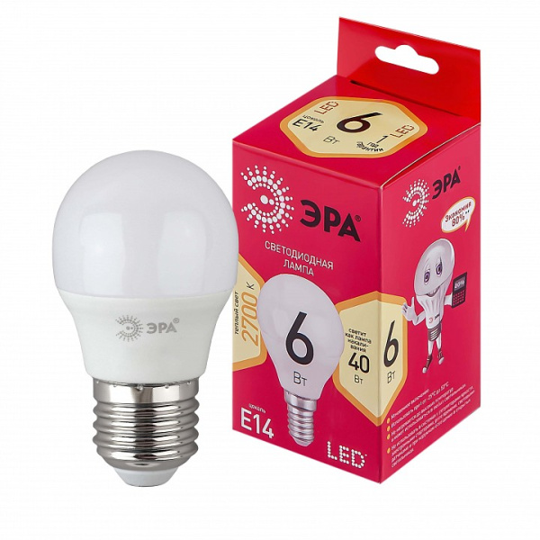 Лампа светодиодная Эра  E14 6Вт 2700K LED P45-6W-827-E14 R
